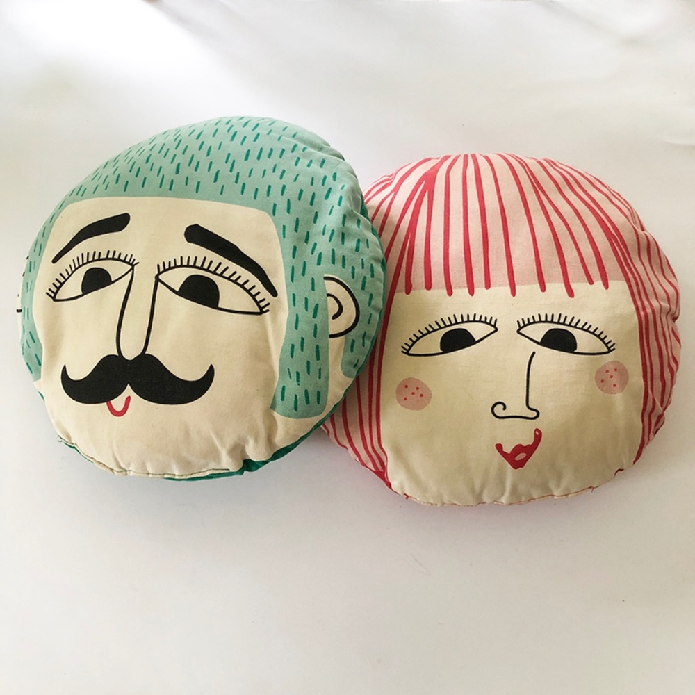 Pillows character mustache man and lipstick girl
